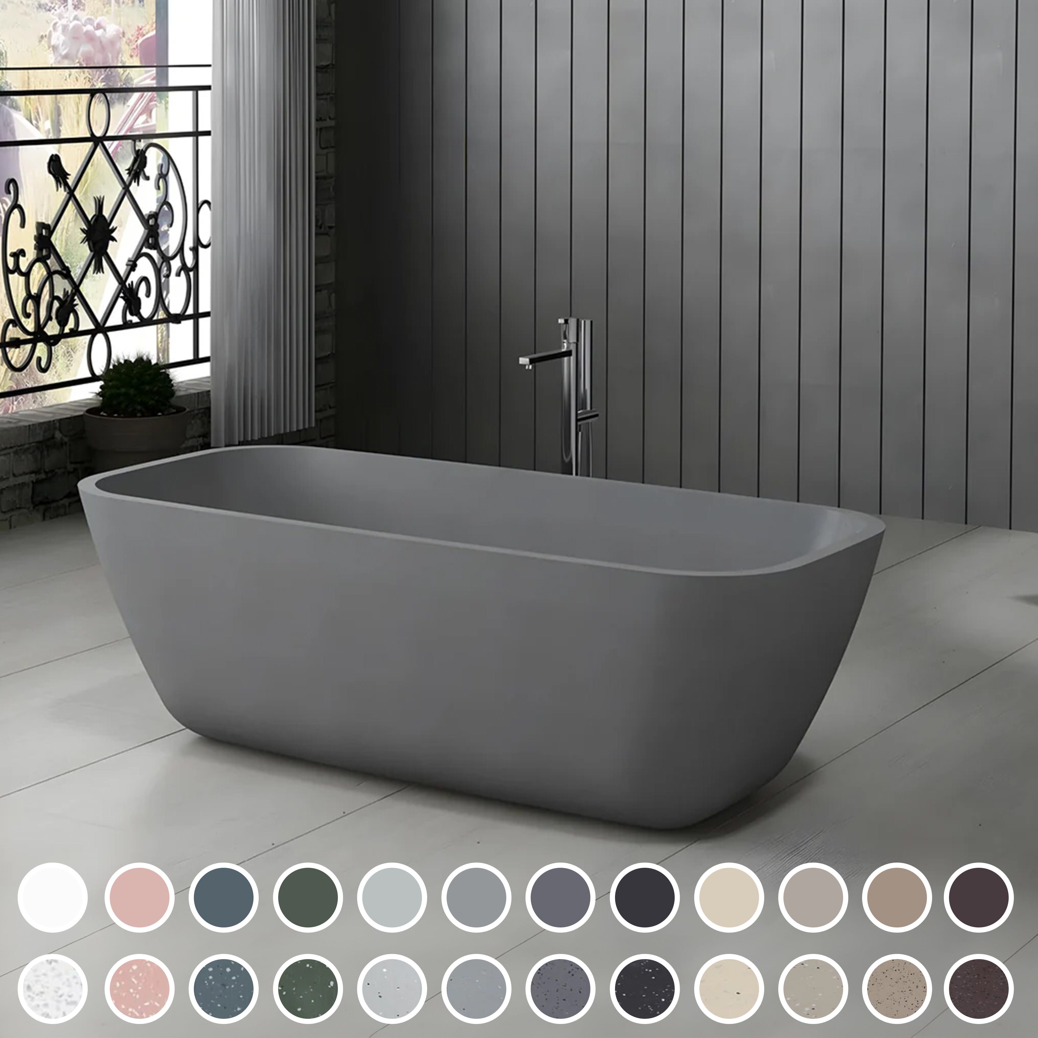 PIETRA BIANCA CHELSEA FREESTANDING STONE BATHTUB WITH CUSTOM COLOURS (AVAILABLE IN 1500MM, 1600MM AND 1700MM)