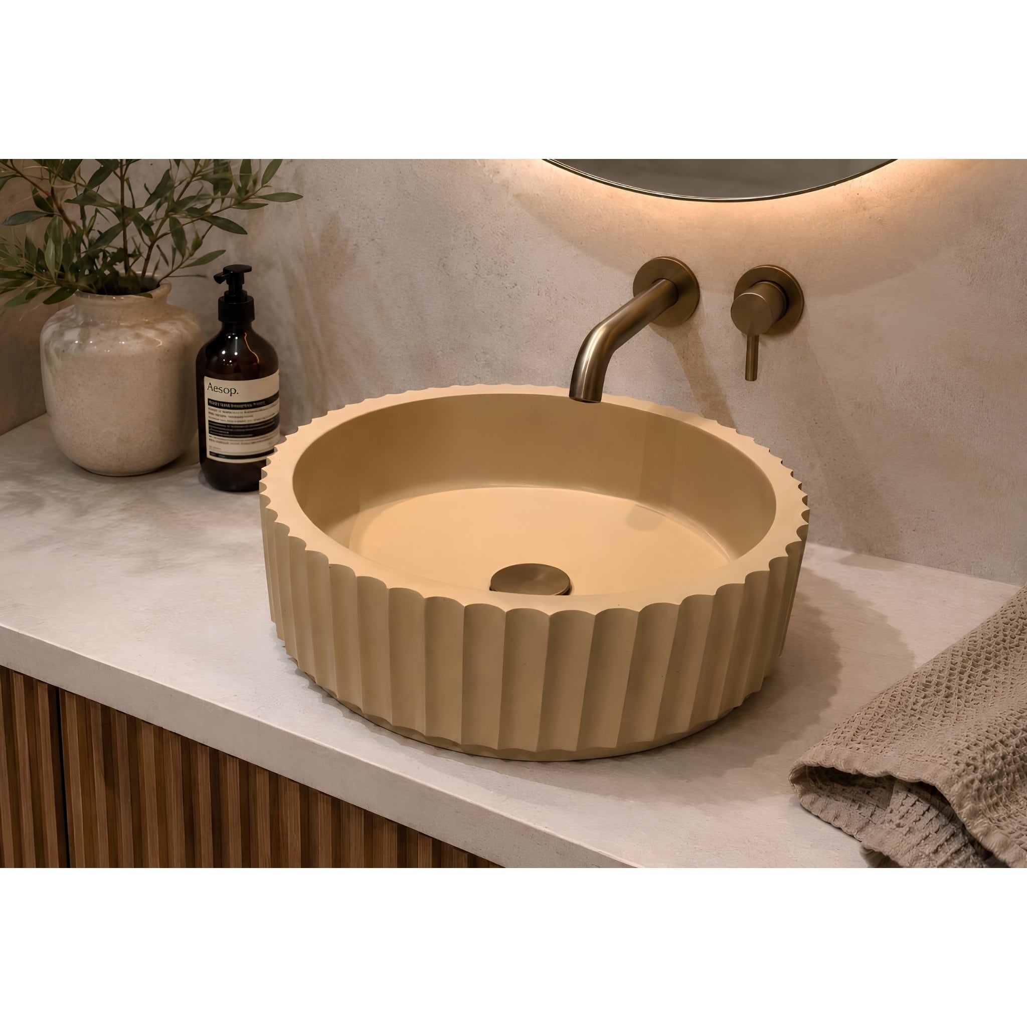 PIETRA BIANCA BRIZA ABOVE COUNTER STONE BASIN WITH CUSTOM COLOURS 400MM