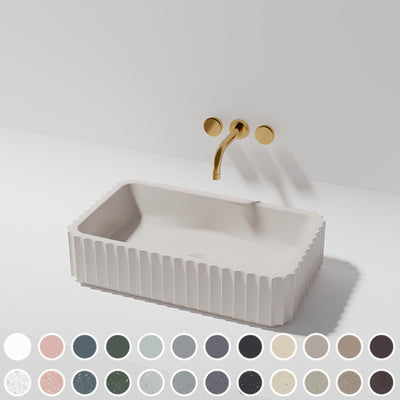 PIETRA BIANCA BRIZA RECTANGLE ABOVE COUNTER STONE BASIN WITH CUSTOM COLOURS 500MM