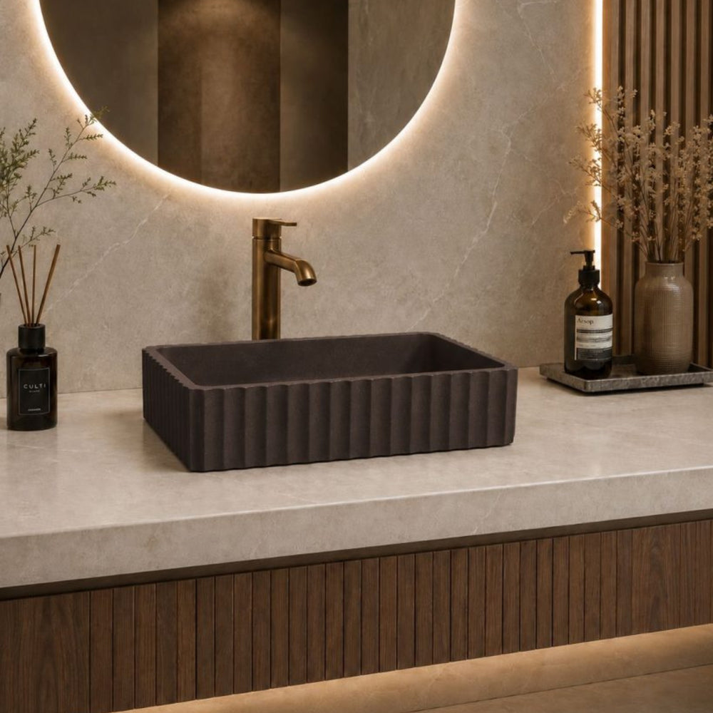 PIETRA BIANCA BRIZA RECTANGLE ABOVE COUNTER STONE BASIN WITH CUSTOM COLOURS 500MM