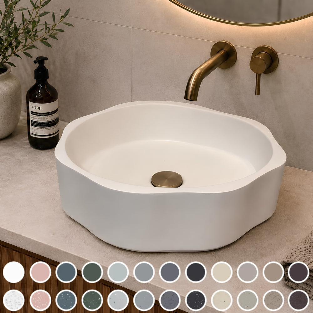 PIETRA BIANCA FLORA ABOVE COUNTER STONE BASIN WITH CUSTOM COLOURS 400MM