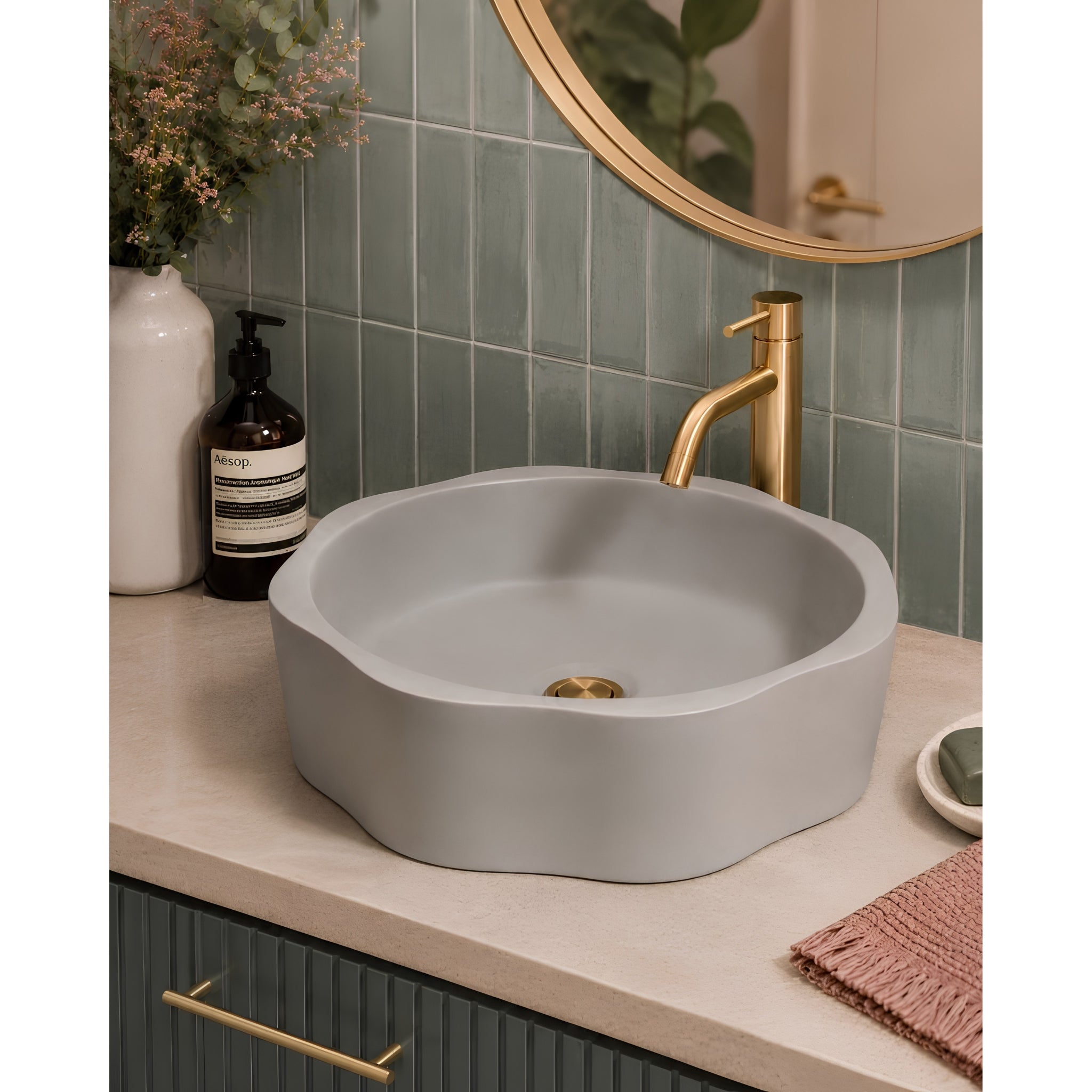 PIETRA BIANCA FLORA ABOVE COUNTER STONE BASIN WITH CUSTOM COLOURS 400MM