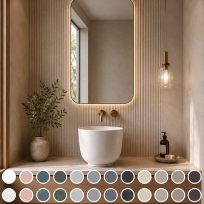 PIETRA BIANCA HALO ABOVE COUNTER STONE BASIN WITH CUSTOM COLOURS 400MM