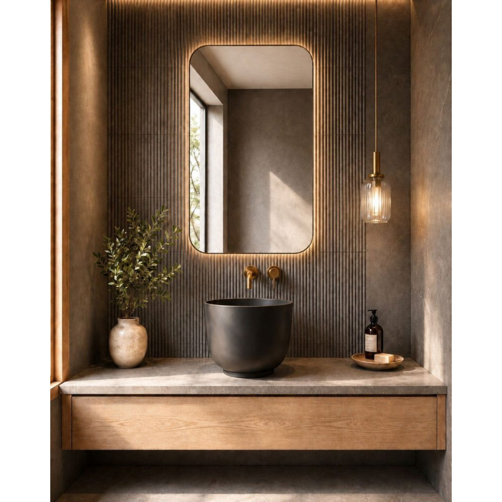 PIETRA BIANCA HALO ABOVE COUNTER STONE BASIN WITH CUSTOM COLOURS 400MM