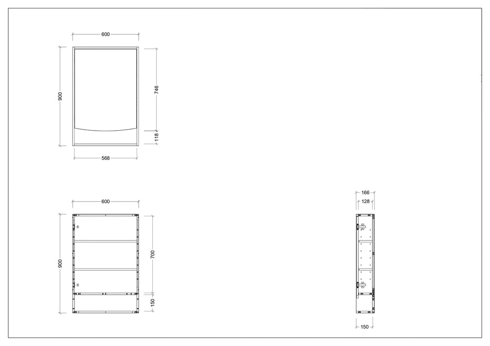 TIMBERLINE PURE BLISS CUSTOM SHAVING CABINET 600X900MM