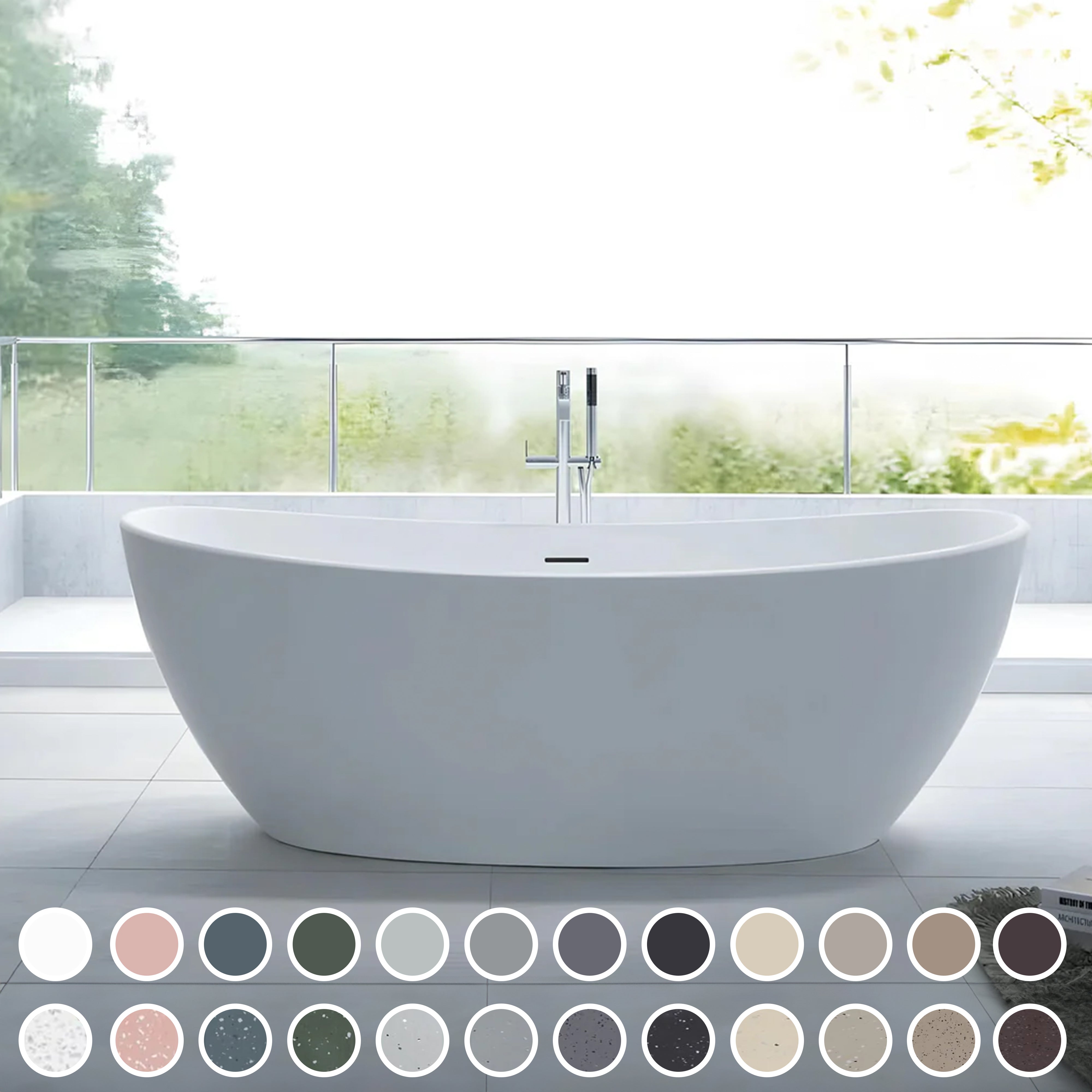 PIETRA BIANCA MARIA FREESTANDING STONE BATHTUB WITH CUSTOM COLOURS (AVAILABLE IN 1630MM AND 1800MM)