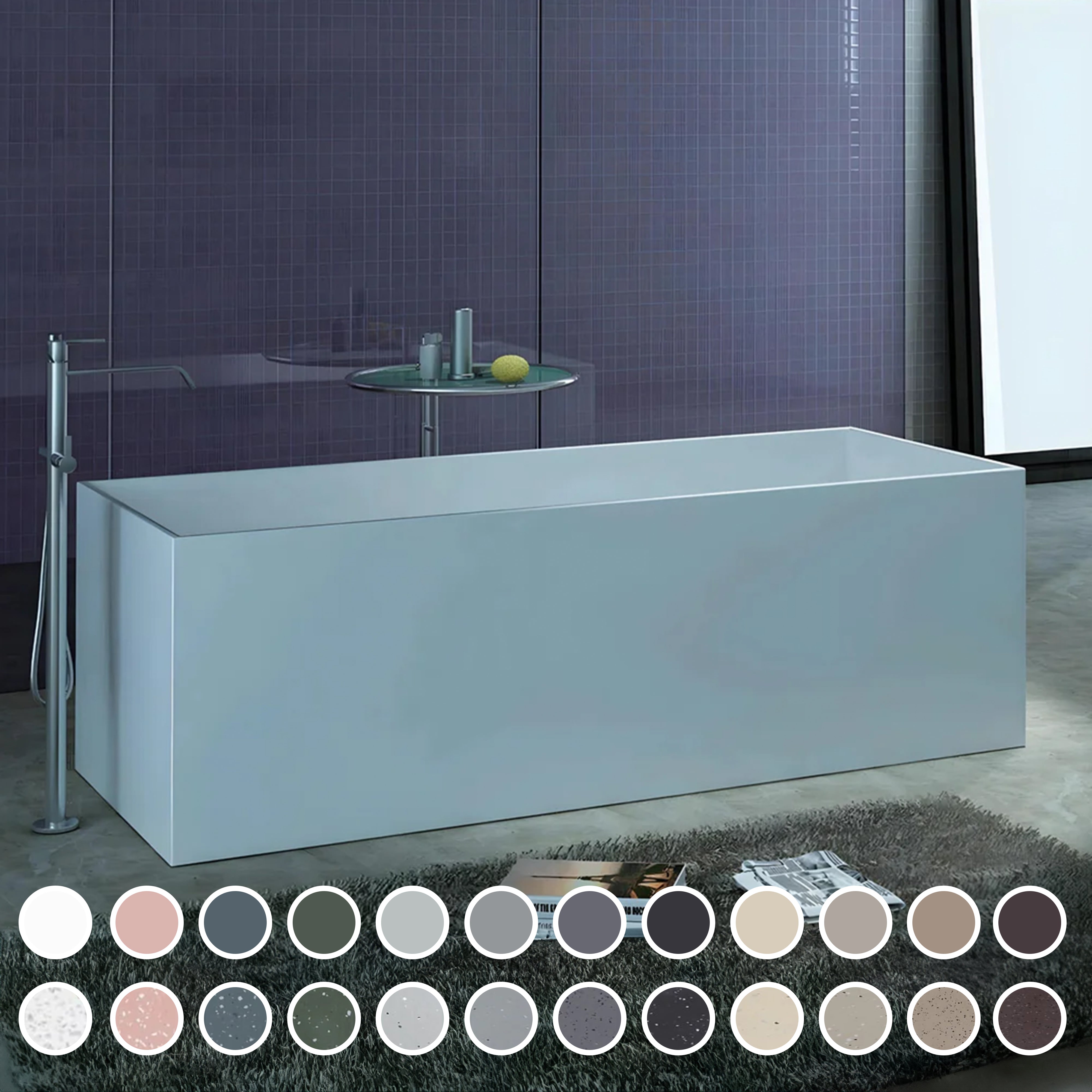 PIETRA BIANCA CUBE FREESTANDING STONE BATHTUB WITH CUSTOM COLOURS 1700MM