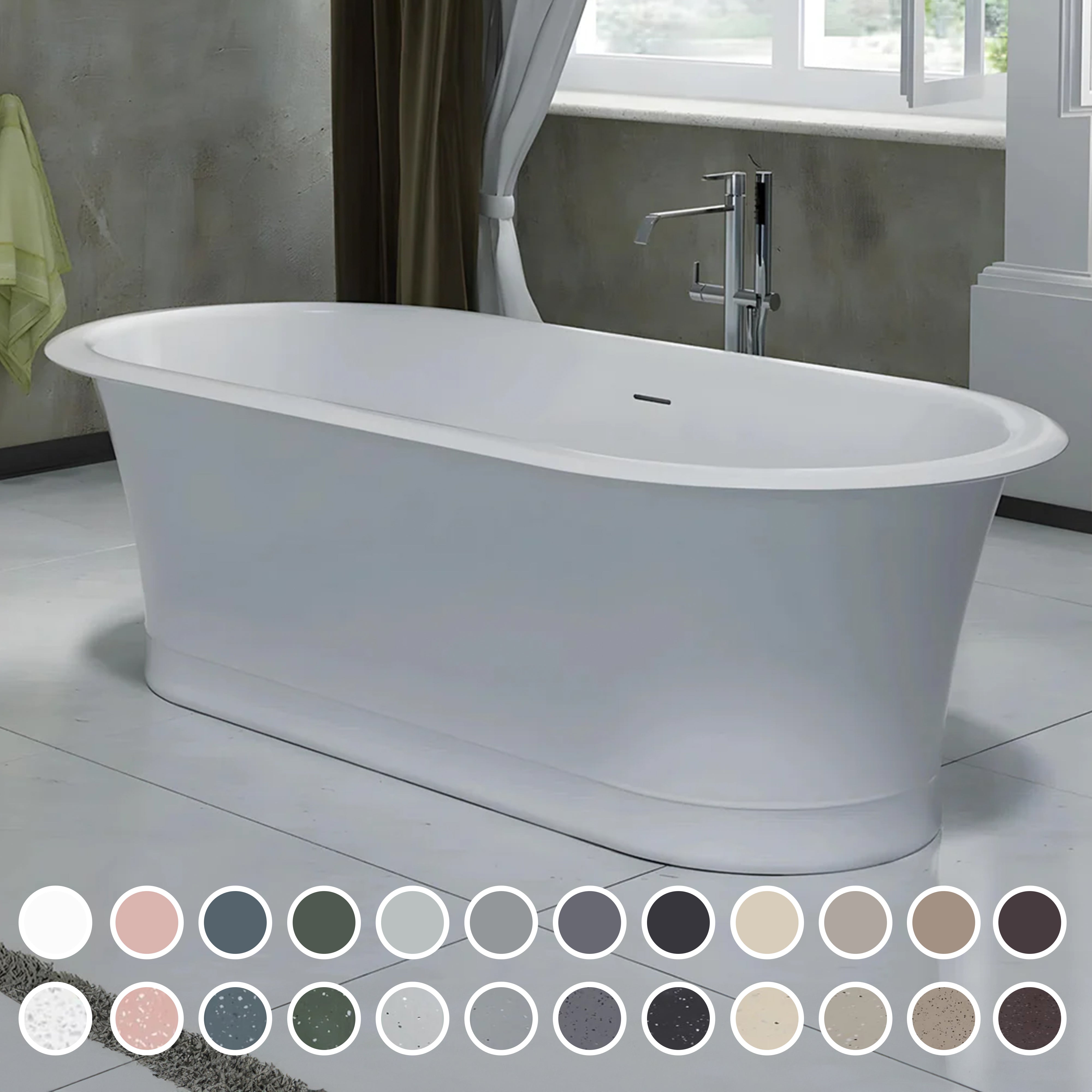 PIETRA BIANCA ROME FREESTANDING STONE BATHTUB WITH CUSTOM COLOURS 1800MM