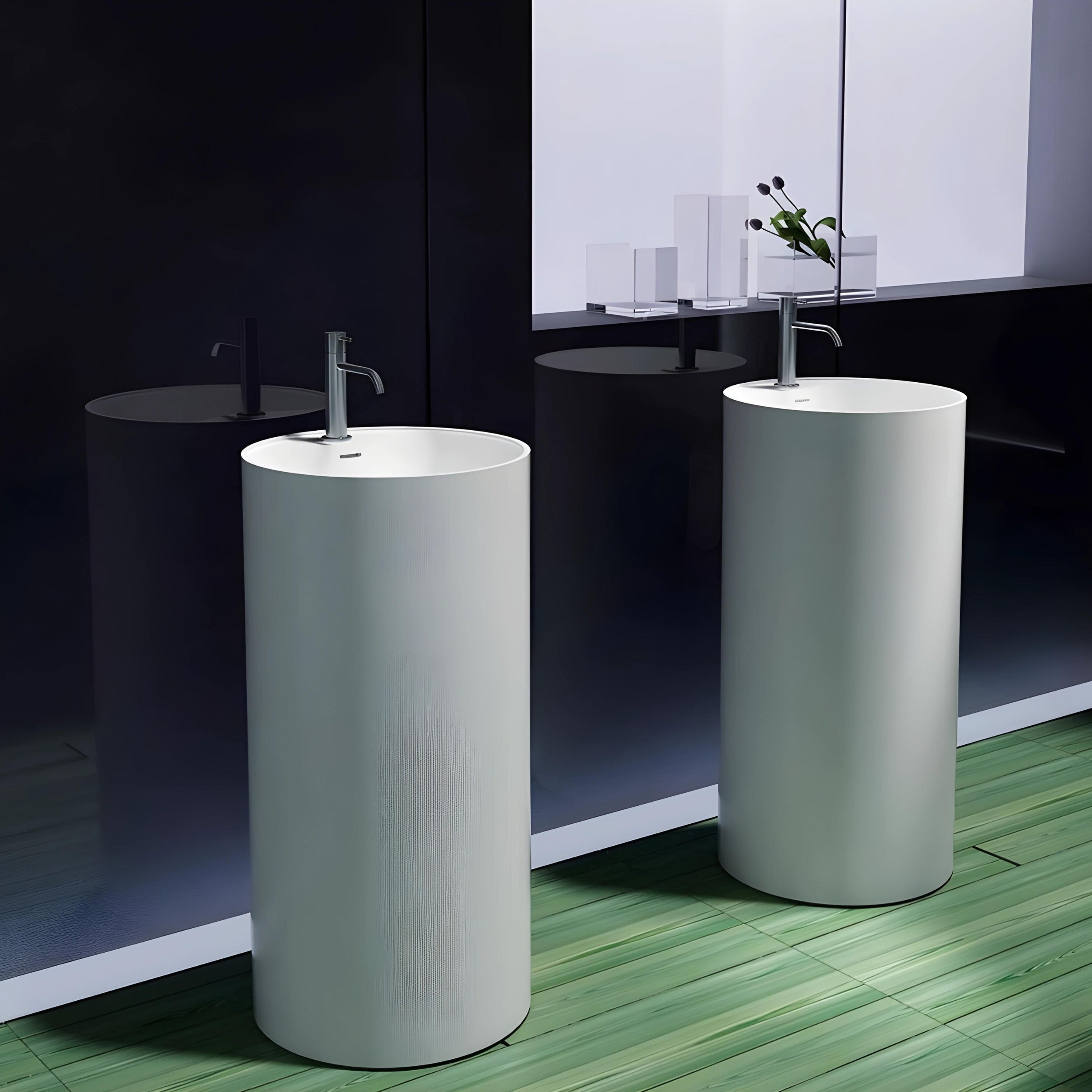 PIETRA BIANCA UNION FREESTANDING PEDESTAL STONE BASIN WITH MULTICOLOUR 450MM