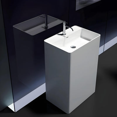PIETRA BIANCA CUBE FREESTANDING PEDESTAL STONE BASIN WITH CUSTOM COLOURS 600MM