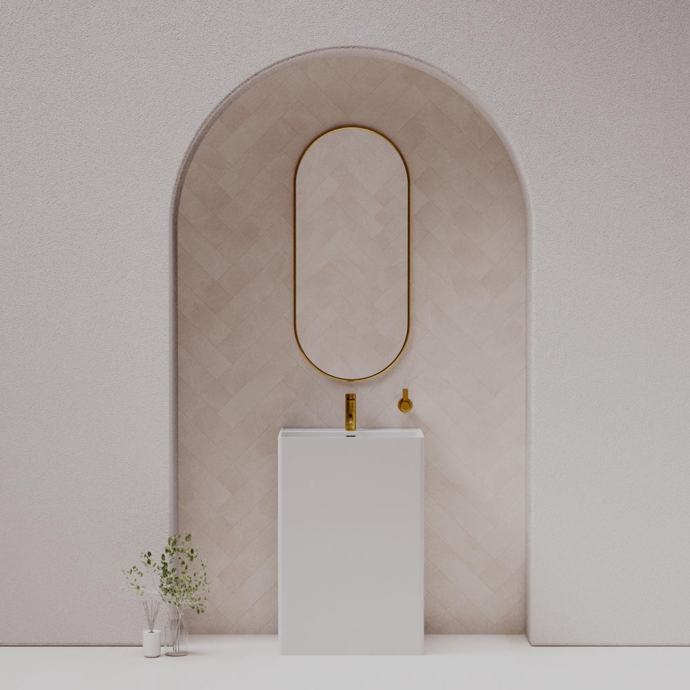 PIETRA BIANCA CUBE FREESTANDING PEDESTAL STONE BASIN WITH CUSTOM COLOURS 600MM