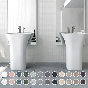 PIETRA BIANCA ICELAND FREESTANDING PEDESTAL STONE BASIN WITH CUSTOM COLOURS 630MM