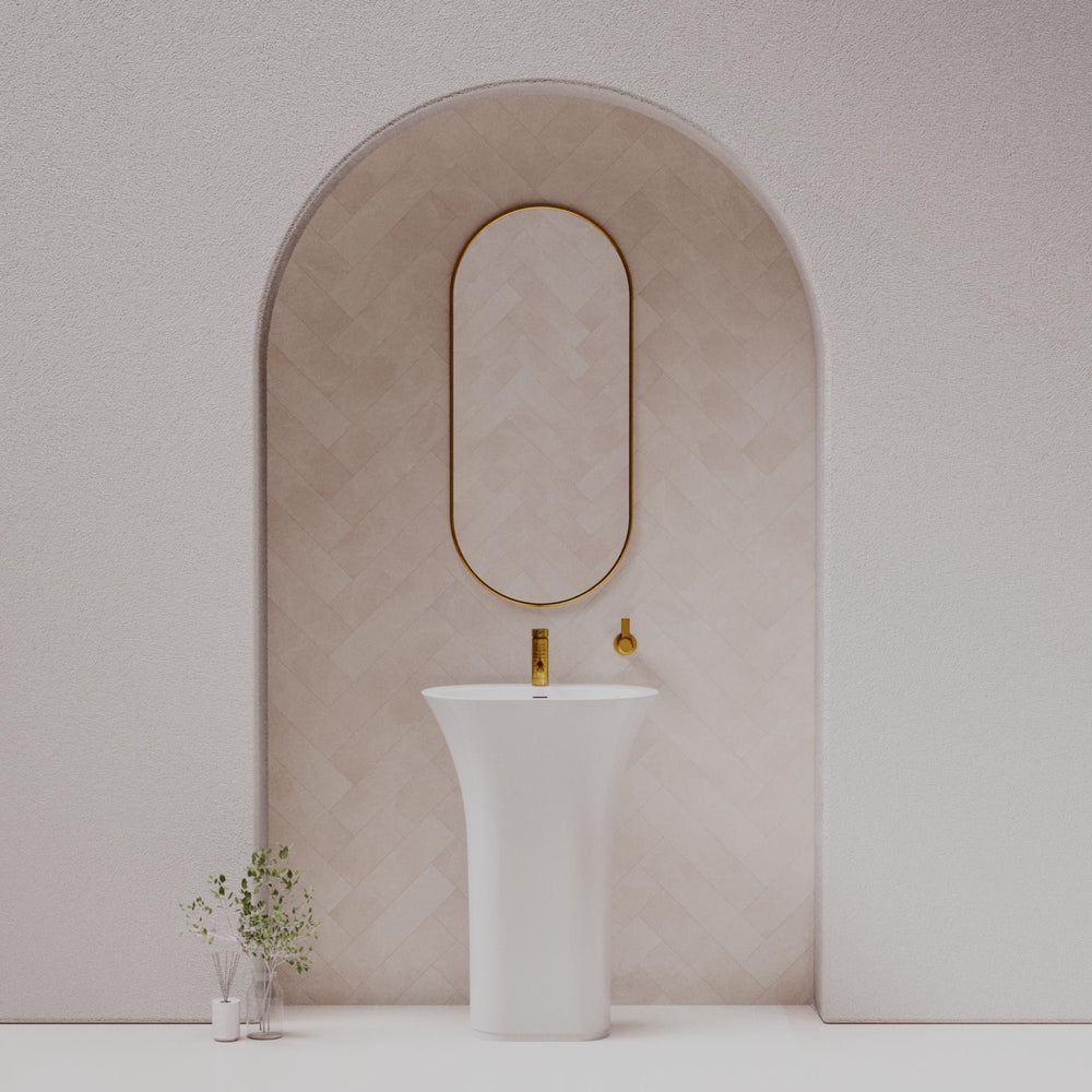 PIETRA BIANCA ICELAND FREESTANDING PEDESTAL STONE BASIN WITH CUSTOM COLOURS 630MM