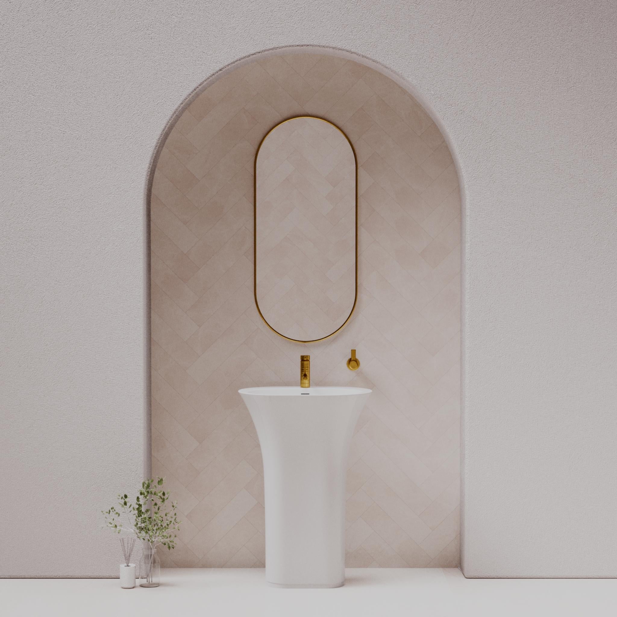 PIETRA BIANCA ICELAND FREESTANDING PEDESTAL STONE BASIN WITH CUSTOM COLOURS 630MM