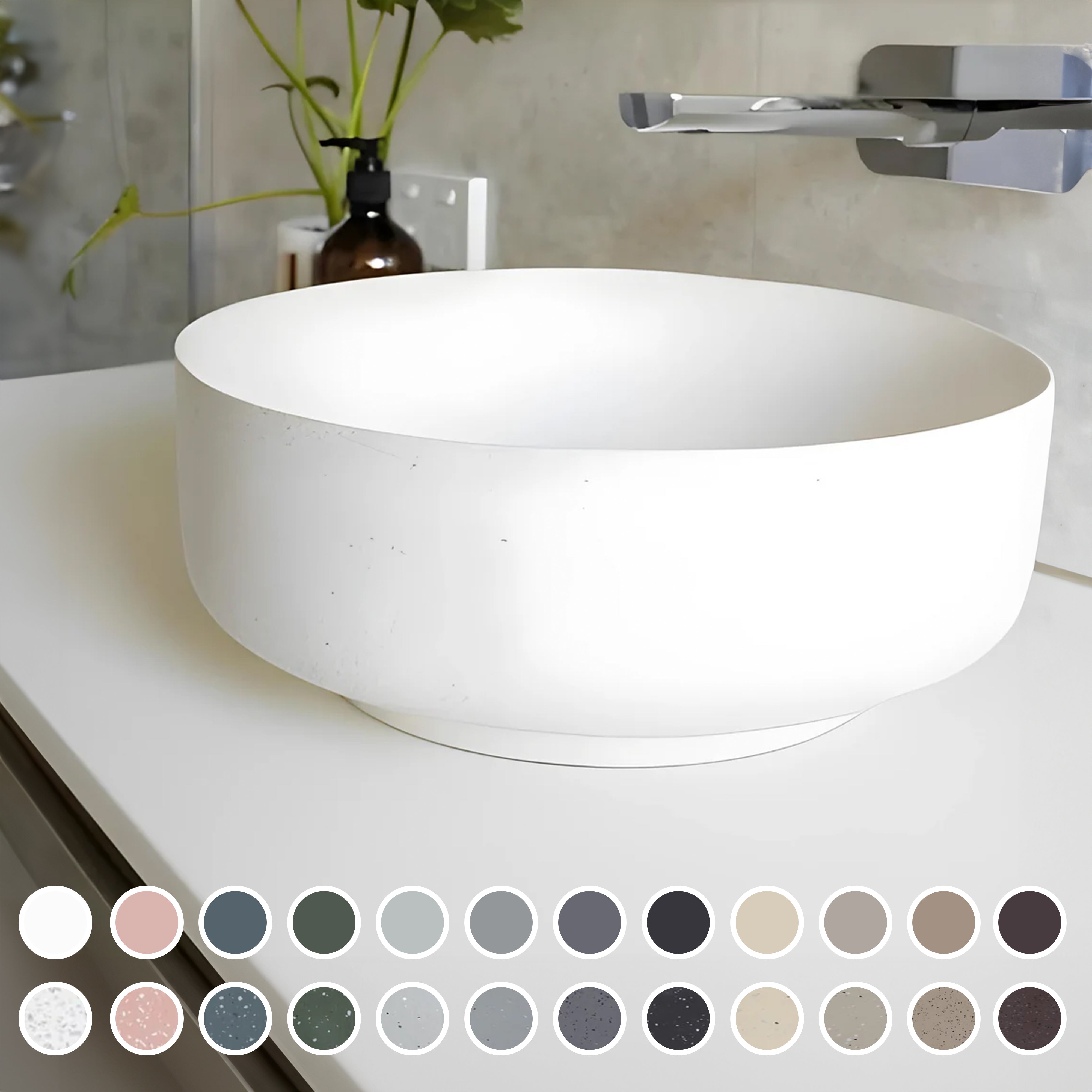 PIETRA BIANCA GEORGIA ABOVE COUNTER STONE BASIN WITH CUSTOM COLOURS 450MM