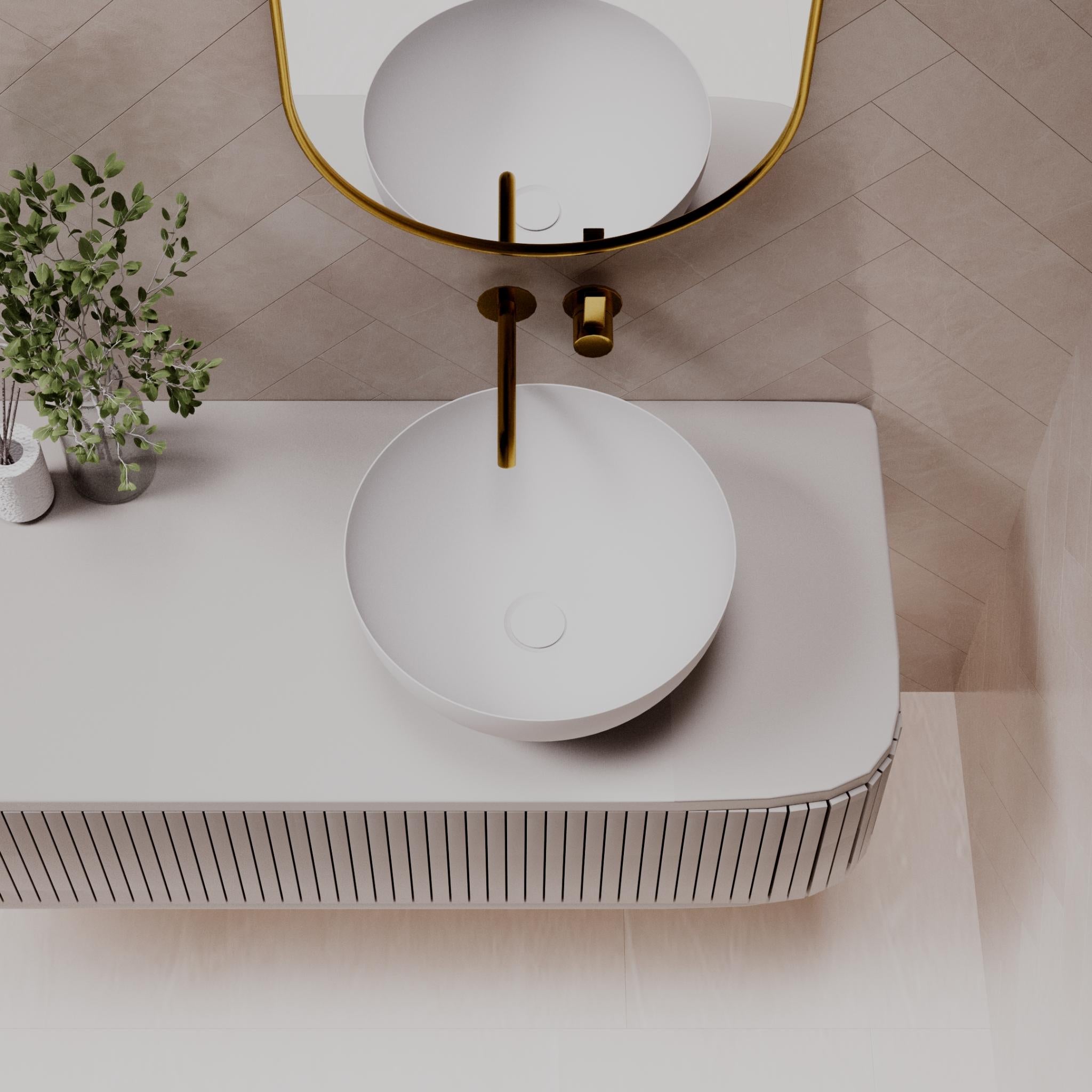 PIETRA BIANCA SUMMER ABOVE COUNTER STONE BASIN WITH WHITE MATTE 400MM