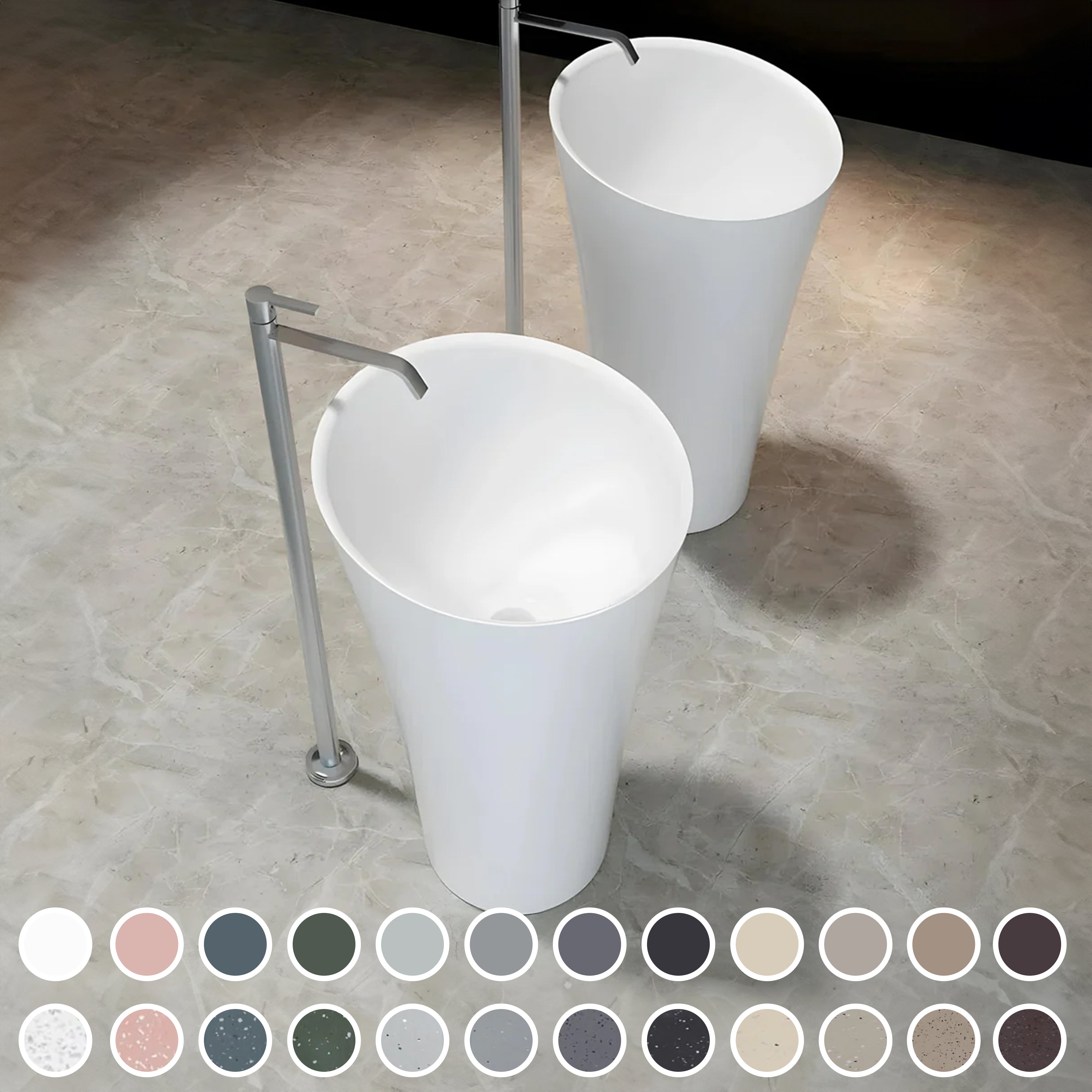 PIETRA BIANCA SPEAKER FREESTANDING PEDESTAL STONE BASIN WITH CUSTOM COLOURS 500MM