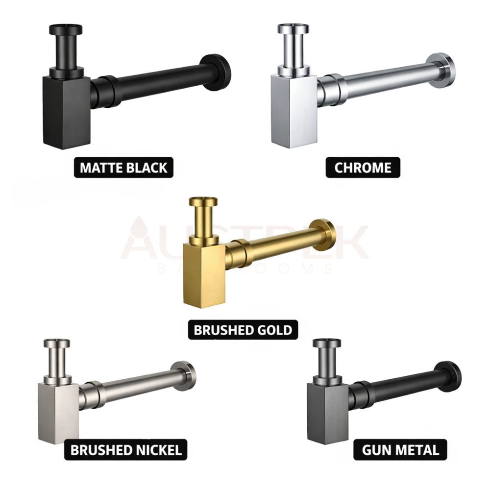 POSEIDON BRASS SQUARE BOTTLE TRAP 40MM BRUSHED NICKEL