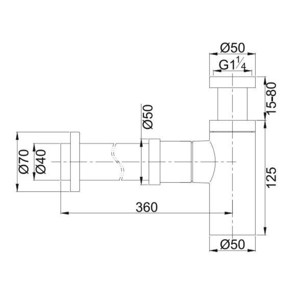 POSEIDON BRASS SQUARE BOTTLE TRAP 40MM BRUSHED NICKEL