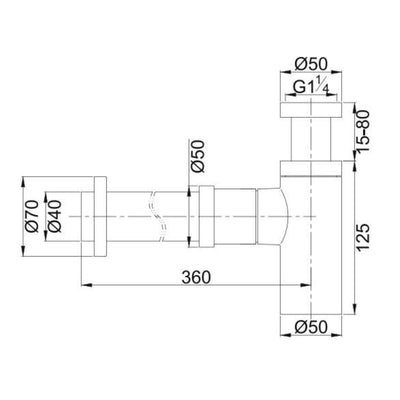 POSEIDON BRASS SQUARE BOTTLE TRAP 40MM BRUSHED NICKEL