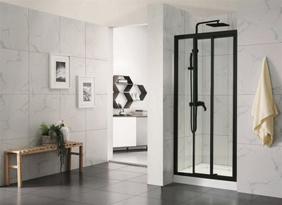 COVEY SEMI-FRAMED TRIPLE SLIDING DOOR WITH 3 PANEL SHOWER SCREEN MATTE BLACK