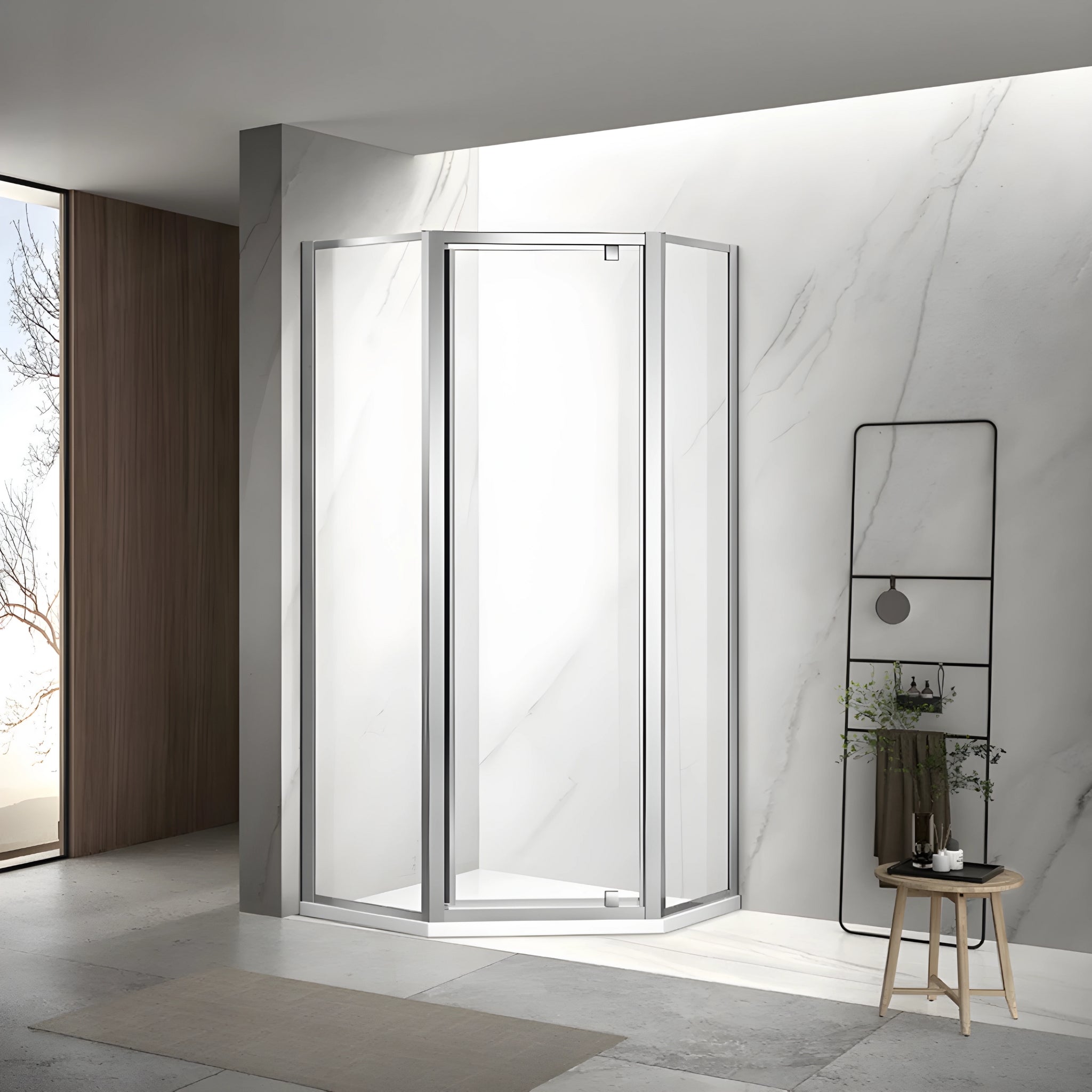 COVEY SEMI FRAMELESS DIAMOND PIVOT DOOR SHOWER SCREEN CHROME