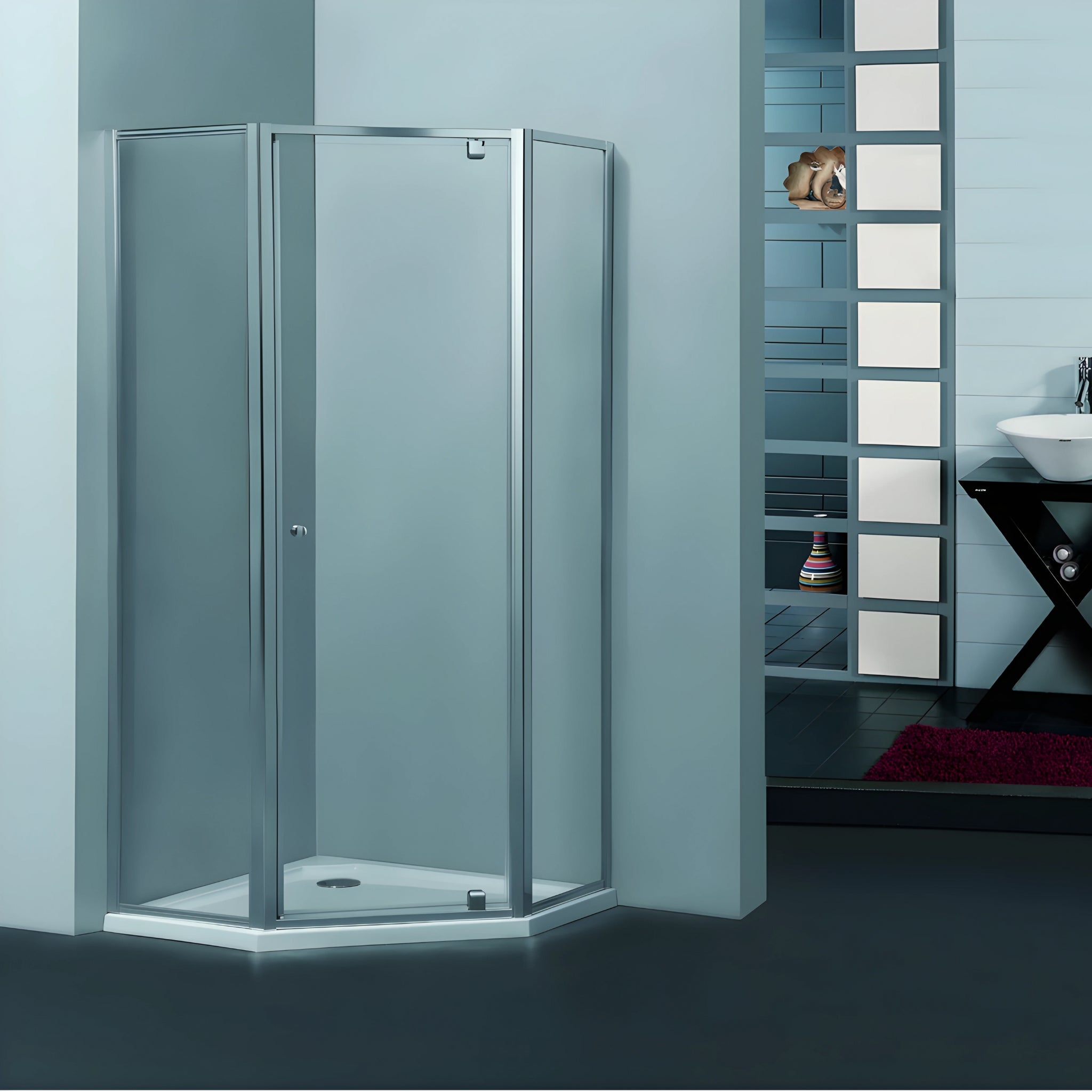 COVEY SEMI FRAMELESS DIAMOND PIVOT DOOR SHOWER SCREEN CHROME