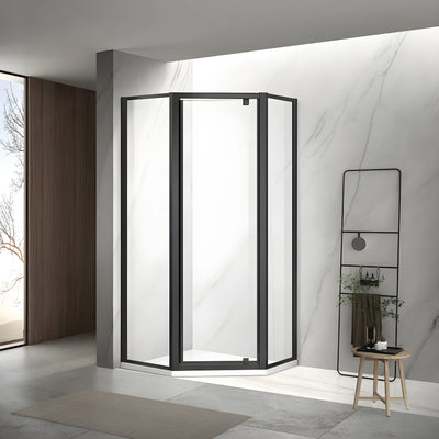 COVEY SEMI FRAMELESS DIAMOND PIVOT DOOR SHOWER SCREEN MATTE BLACK