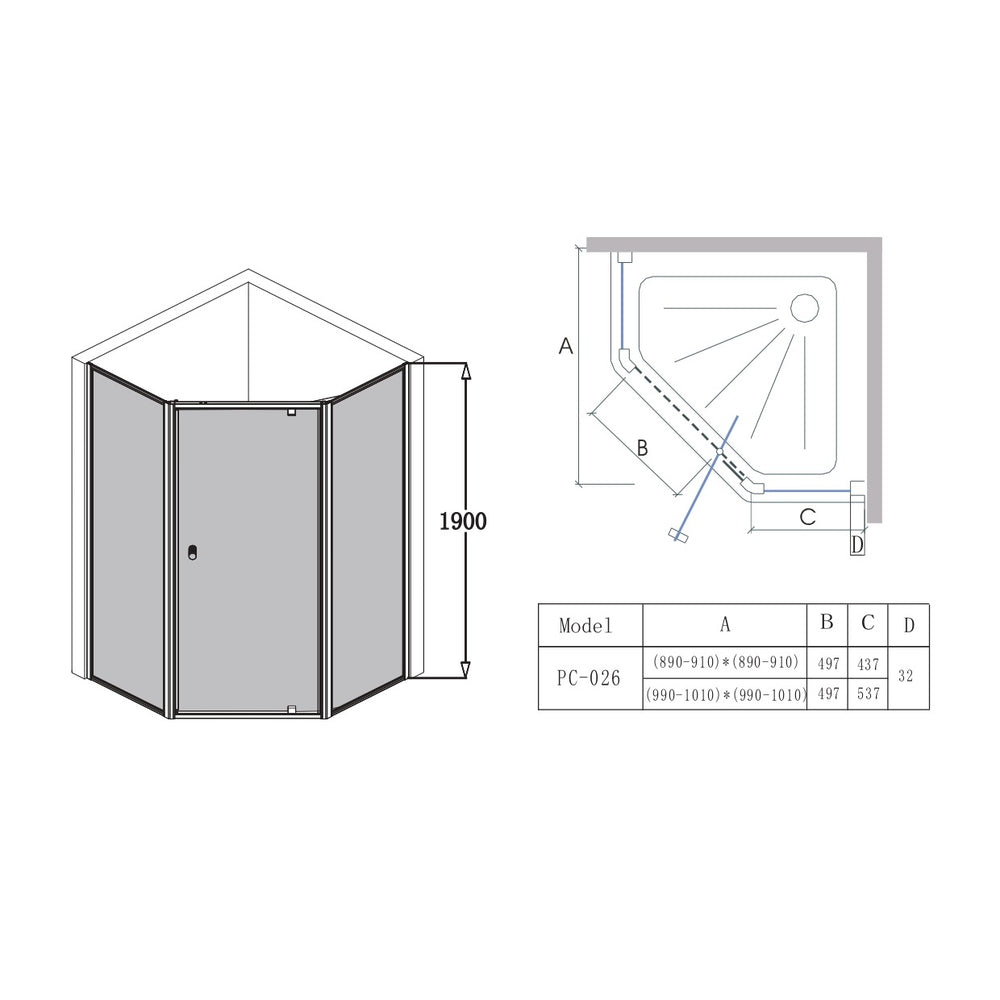 COVEY SEMI FRAMELESS DIAMOND PIVOT DOOR SHOWER SCREEN CHROME