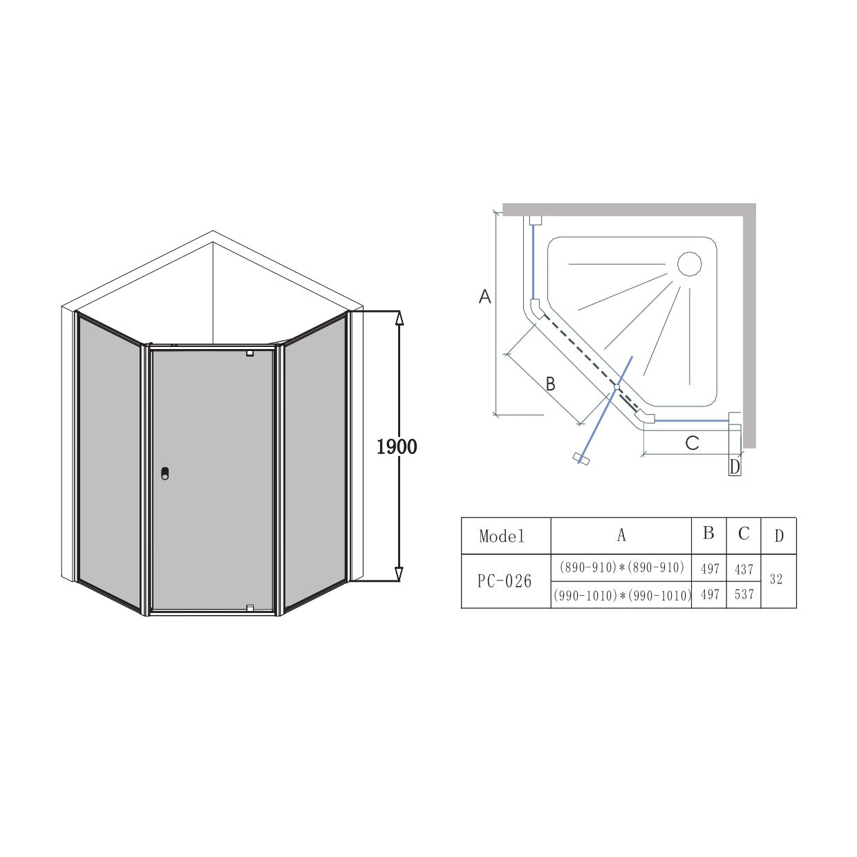 COVEY SEMI FRAMELESS DIAMOND PIVOT DOOR SHOWER SCREEN CHROME
