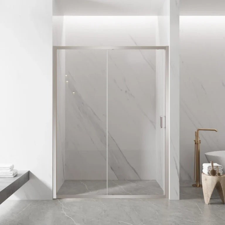 COVEY SEMI-FRAMELESS SINGLE SLIDING DOOR SHOWER SCREEN BRUSHED NICKEL