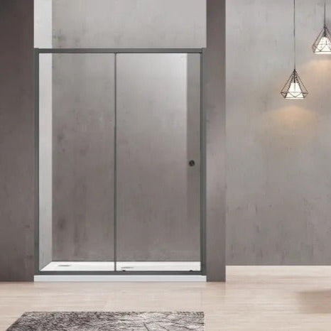 COVEY SEMI-FRAMELESS SINGLE SLIDING DOOR SHOWER SCREEN GUN METAL