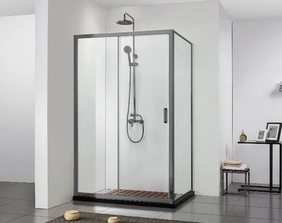 COVEY SEMI-FRAMELESS SINGLE SLIDING DOOR SHOWER SCREEN GUN METAL