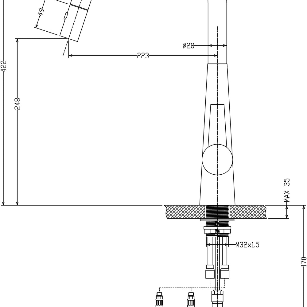 IKON OTUS LUX LEAD FREE PULL-OUT SINK MIXER 422MM GUN METAL