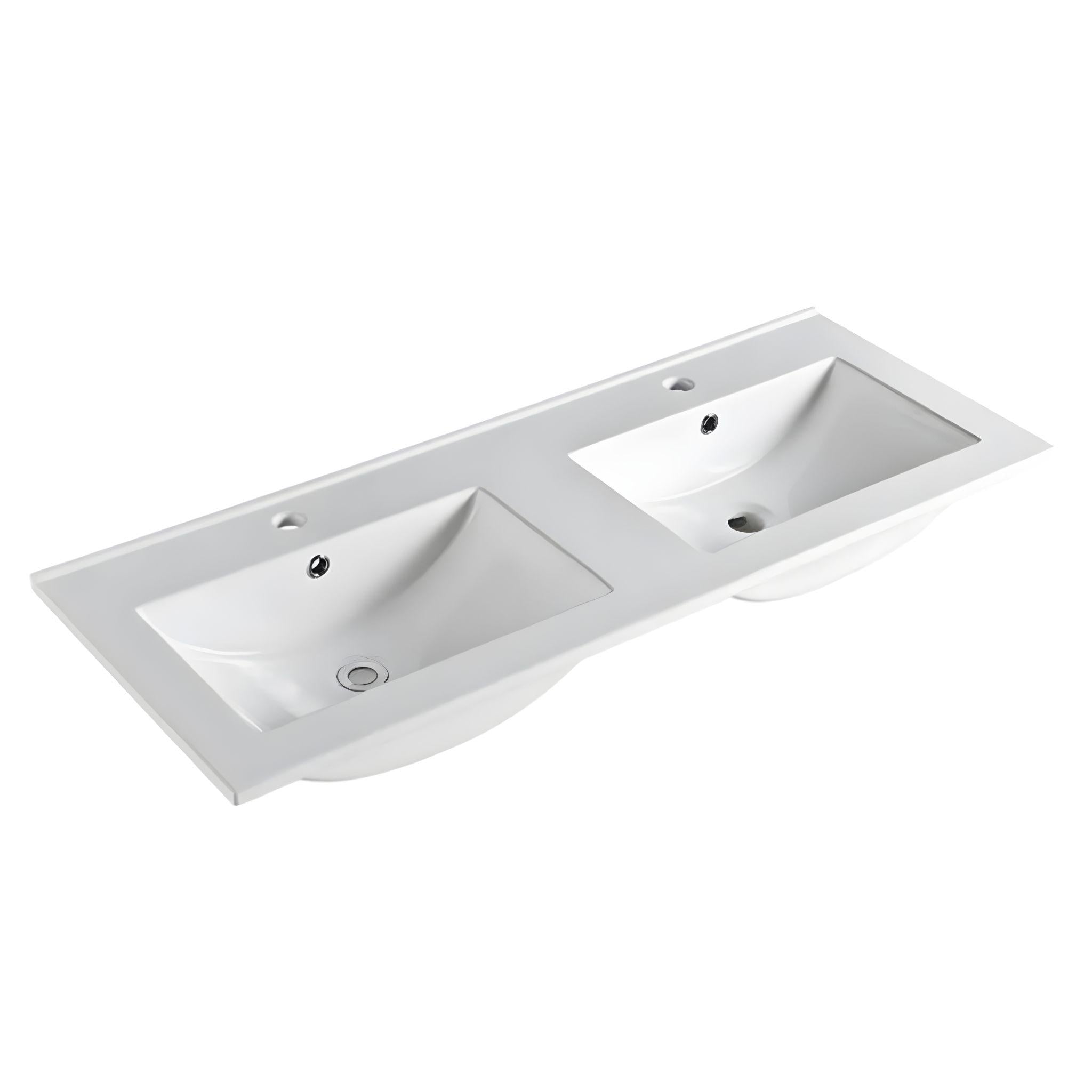 POSEIDON STANDARD GLOSS WHITE DOUBLE BOWL CERAMIC VANITY TOP (AVAILABLE IN 1210MM AND 1510MM)