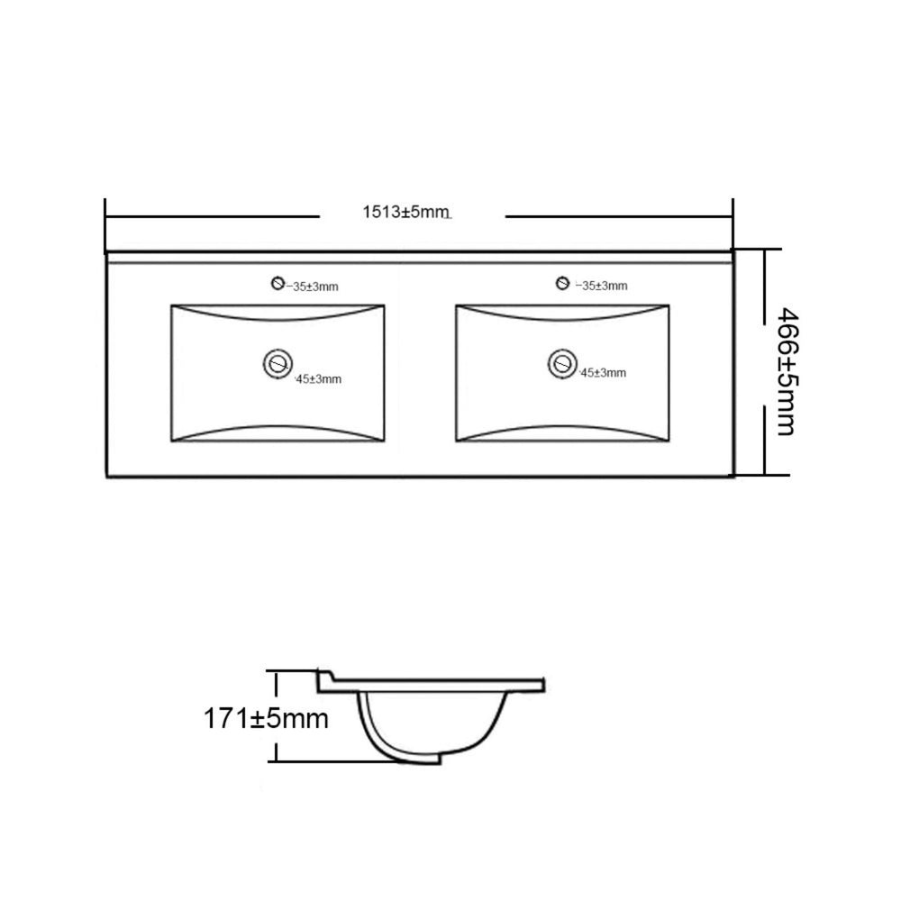 POSEIDON POLAR GLOSS WHITE 1500MM DOUBLE BOWL WALL HUNG VANITY