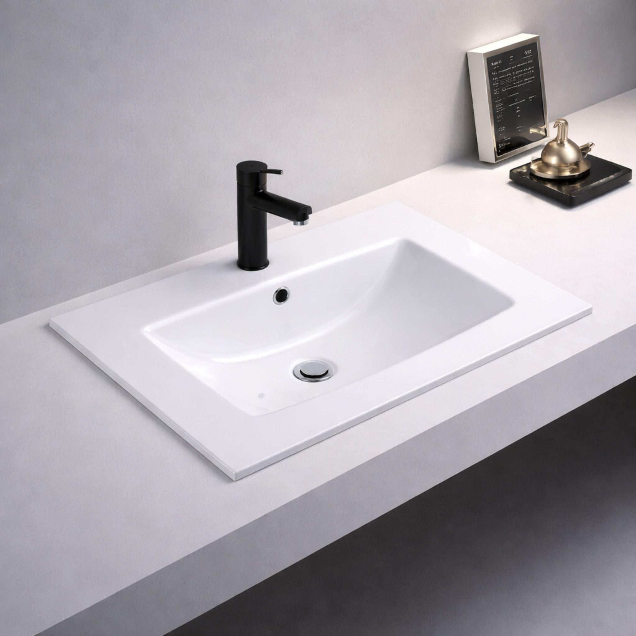 POSEIDON STANDARD GLOSS WHITE SINGLE BOWL CERAMIC VANITY TOP (AVAILABLE IN 610MM, 760MM, 910MM, 1210MM AND 1510MM)