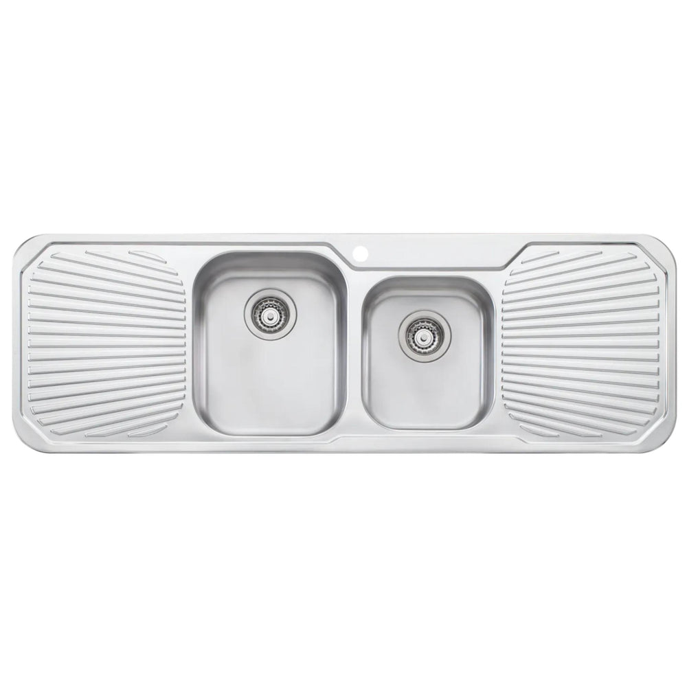 OLIVERI PETITE 1 & 3/4 BOWL TOPMOUNT KITCHEN SINK WITH DOUBLE DRAINER STAINLESS STEEL 1430MM
