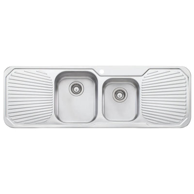 OLIVERI PETITE 1 & 3/4 BOWL TOPMOUNT KITCHEN SINK WITH DOUBLE DRAINER STAINLESS STEEL 1430MM