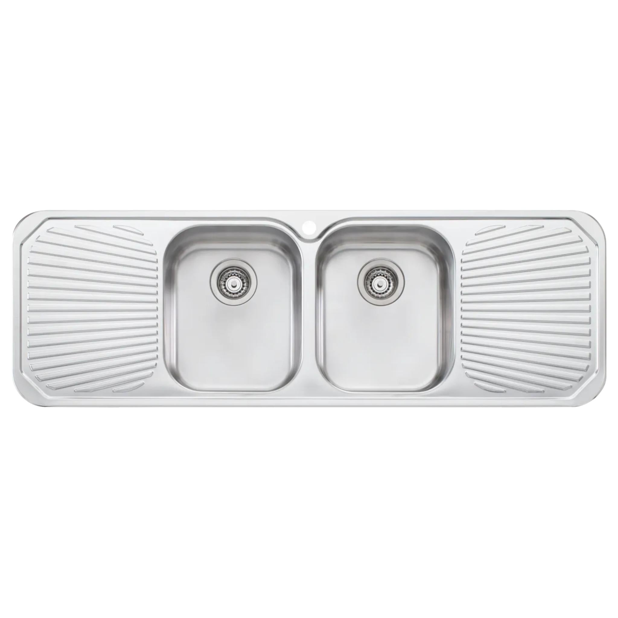 OLIVERI PETITE DOUBLE BOWL TOPMOUNT KITCHEN SINK WITH DOUBLE DRAINER STAINLESS STEEL 1430MM