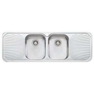 OLIVERI PETITE DOUBLE BOWL TOPMOUNT KITCHEN SINK WITH DOUBLE DRAINER STAINLESS STEEL 1430MM