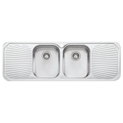 OLIVERI PETITE DOUBLE BOWL TOPMOUNT KITCHEN SINK WITH DOUBLE DRAINER STAINLESS STEEL 1430MM