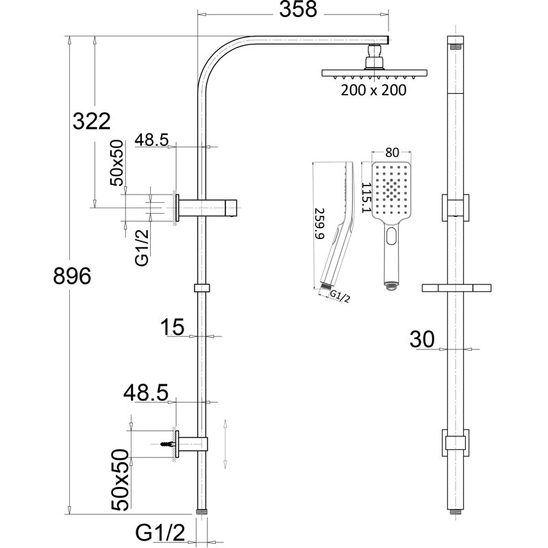 IKON EDEN MULTIFUNCTION SHOWER SET 896MM BRUSHED NICKEL