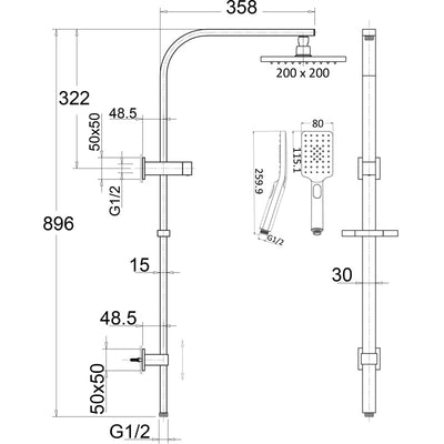 IKON EDEN MULTIFUNCTION SHOWER SET 896MM BRUSHED NICKEL