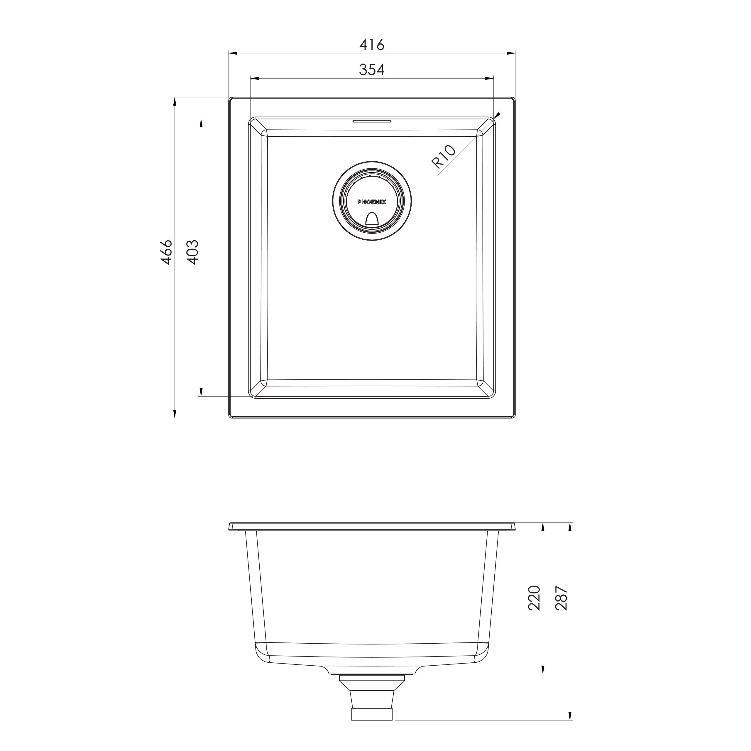 PHOENIX 5000 SERIES SINGLE BOWL SINK MATTE WHITE 416MM