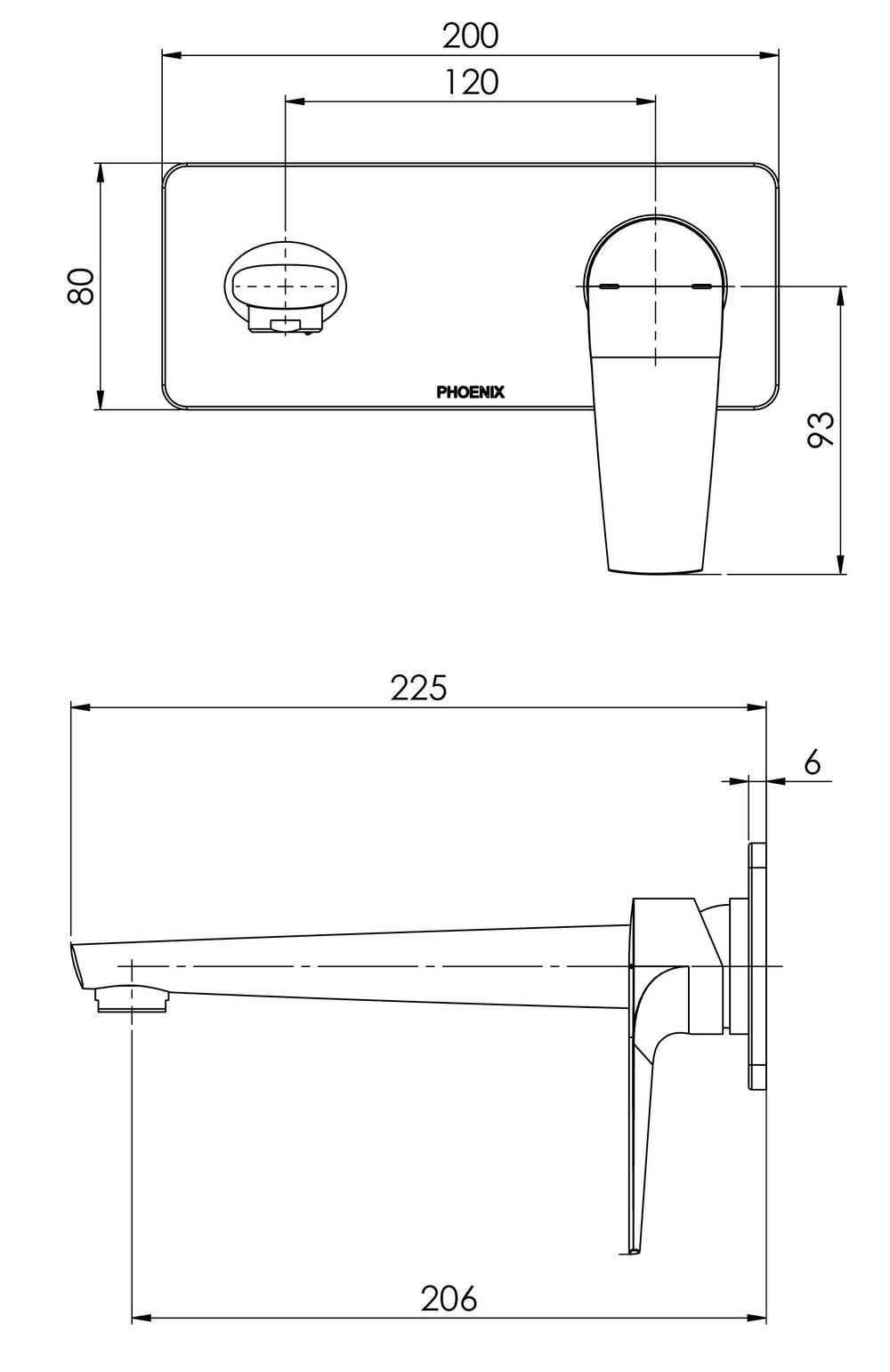 PHOENIX ARLO WALL BASIN / BATH MIXER SET WITH TRIM KIT ONLY 225MM BRUSHED GOLD