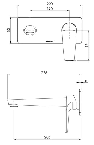 PHOENIX ARLO WALL BASIN / BATH MIXER SET WITH TRIM KIT ONLY 225MM BRUSHED GOLD