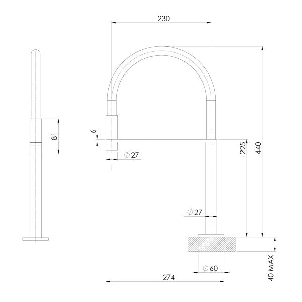 PHOENIX AXIA HOB SINK MIXER SET FLEXIBLE HOSE 440MM CHROME