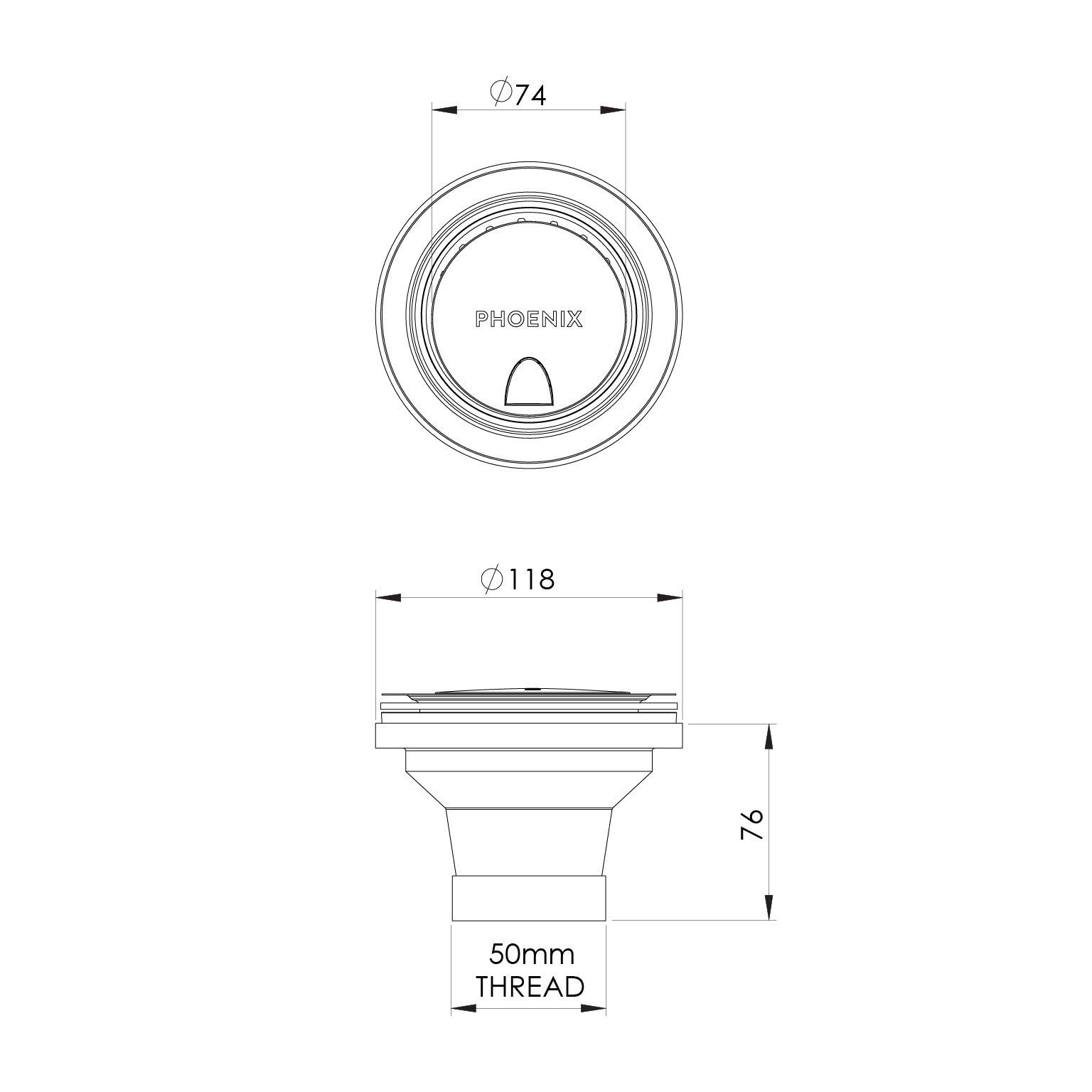 PHOENIX COVERED SINK BASKET WASTE MATTE BLACK