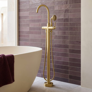 PHOENIX CROMFORD FLOOR MOUNTED BATH MIXER WITH HAND SHOWER BRUSHED GOLD